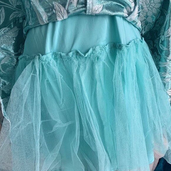 LE CHATEAU GORGEOUS BLUE BROCADE DRESS, SZ. L - Picture 7 of 11